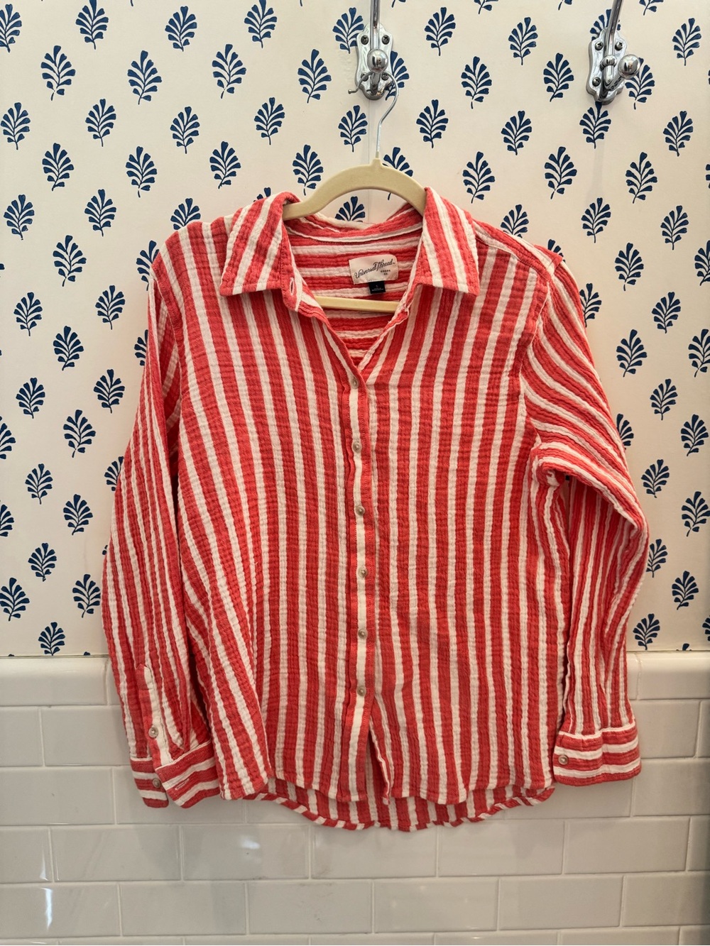 Striped Red and White Button-Up Shirt